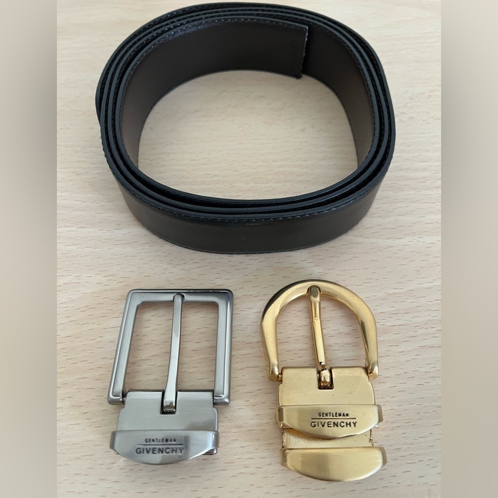Givenchy Men’s Black Leather Belt Gift Set Two Buckles Gentleman Collection NIB - Picture 13 of 16